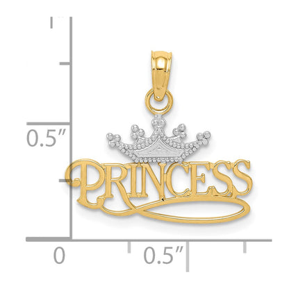 10K Gelb mit Rhodium Princess mit Weiß Krone Charm