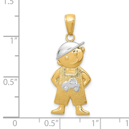 10K Gelb mit Rhodium & Rhodium Junge mit Hands in Pockets Anhänger