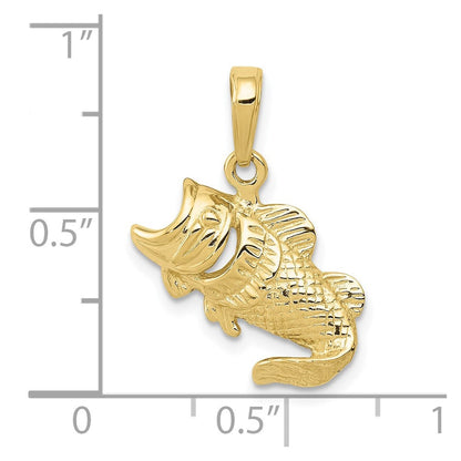 10K Gelbgold Groß Mouth Barsch Fisch Klein Charm