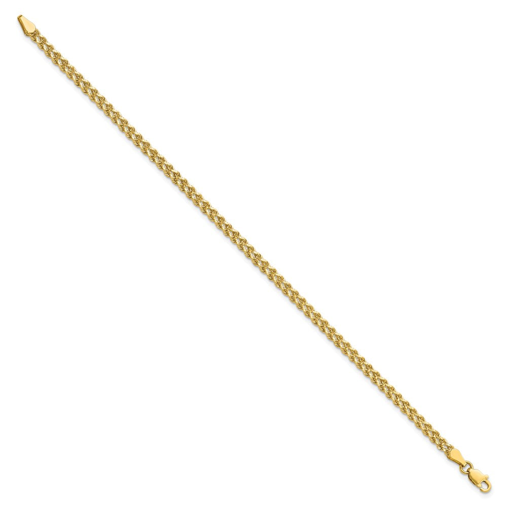 10K Gelbgold 3.0mm Breit Diamantiert Doppelt Kordel Gliederarmband