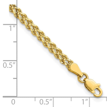 10K Gelbgold 3.0mm Breit Diamantiert Doppelt Kordel Gliederarmband