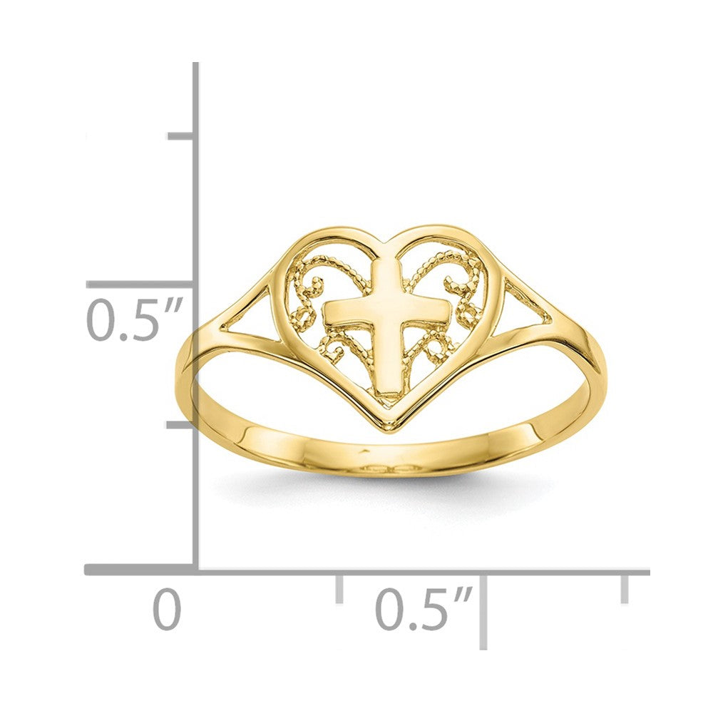 10K Gelbgold Poliert Herz mit Kreuz Ring