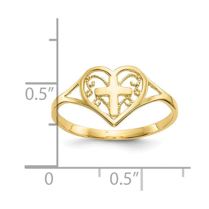10K Gelbgold Poliert Herz mit Kreuz Ring