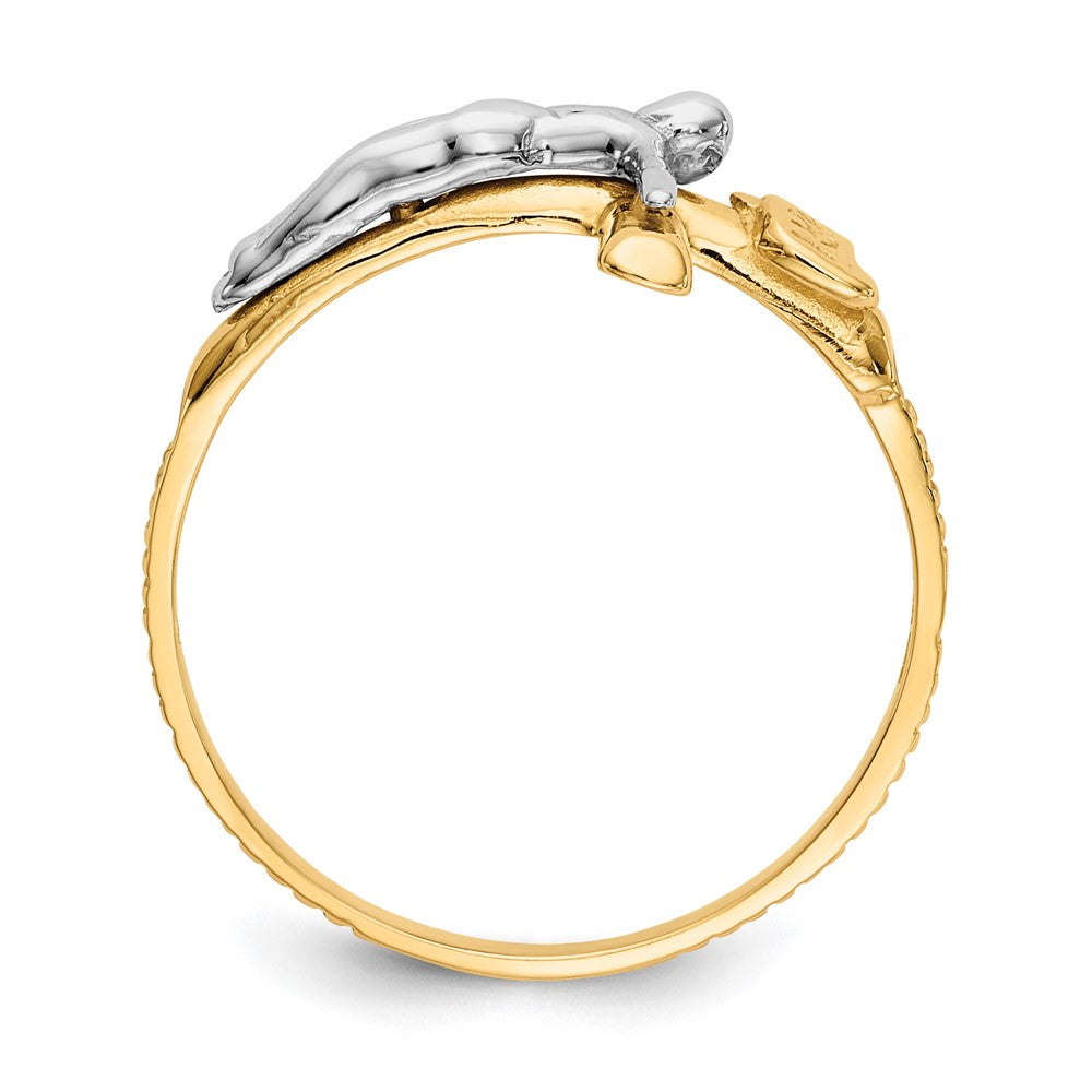 10K Bicolor Poliert Inri Kruzifix Ring