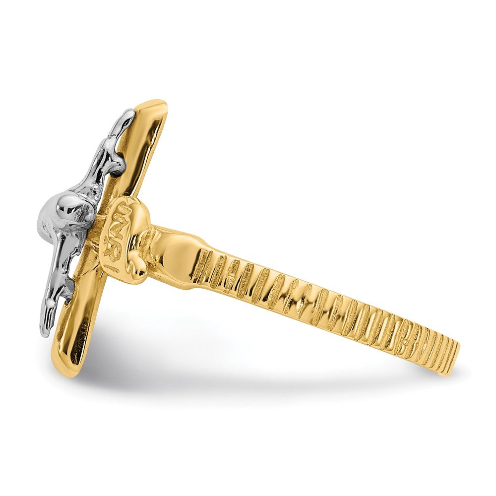 10K Bicolor Poliert Inri Kruzifix Ring