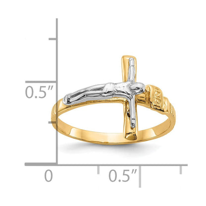 10K Bicolor Poliert Inri Kruzifix Ring