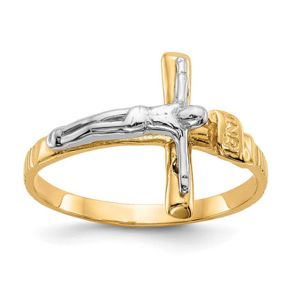 10K Bicolor Poliert Inri Kruzifix Ring