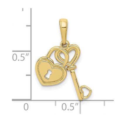 10K Gelbgold 10K Poliert Herz Key und Schloss Charm