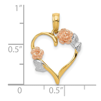 10K Bicolor 10K Bicolor mit Weiß Rhodium Poliert Blume Herz Anhänger