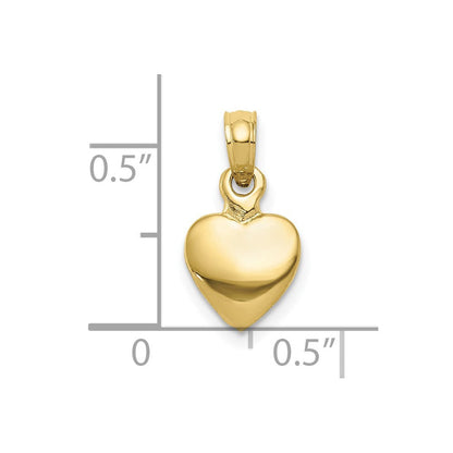 10K Gelbgold 10K Poliert Massiv 3d Herz Anhänger