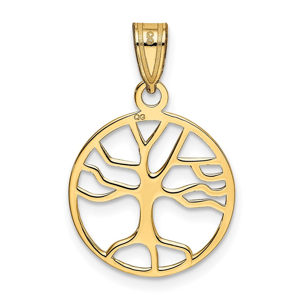 10K Gelbgold 10K Poliert Klein Baum Of Leben in Rund Anhänger