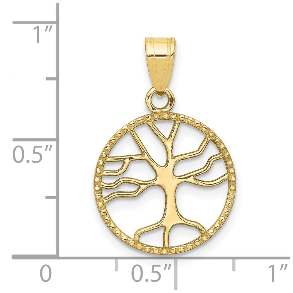10K Gelbgold 10K Poliert Klein Baum Of Leben in Rund Anhänger