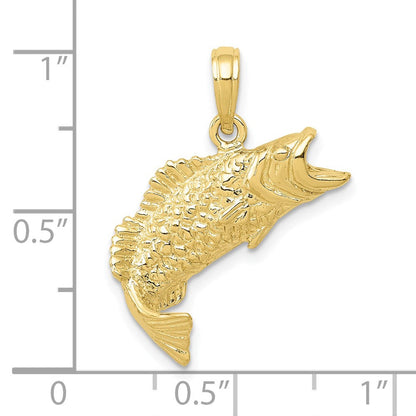 10K Gelbgold 10K Poliert & Strukturiert Barsch Fisch Anhänger