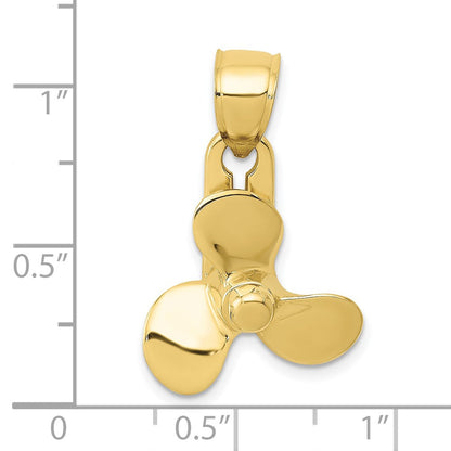 10K Gelbgold 3-d Beweglich Blade Propeller Anhänger