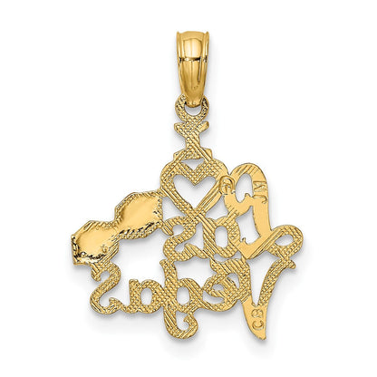 10K Gelbgold 10K I Herz Las Vegas mit Dice Graviert Charm