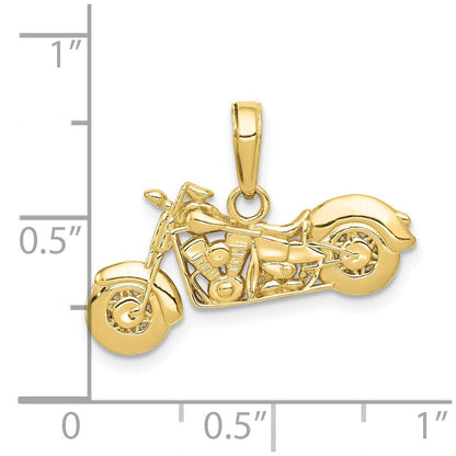 10K Gelbgold 10K Poliert Strukturiert 3-d Motorcycle Anhänger
