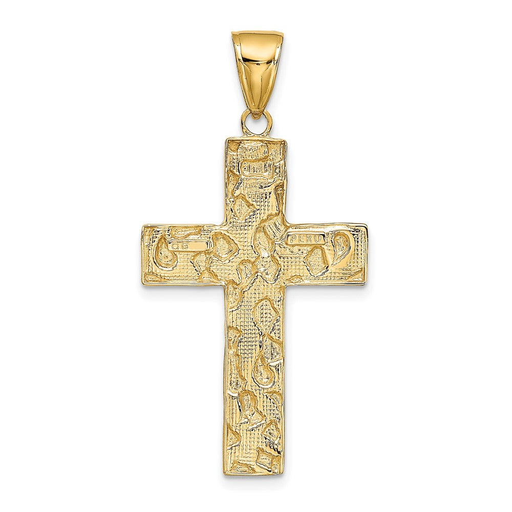 10K Gelbgold 10K Poliert Strukturiert Nugget Style Kreuz Anhänger