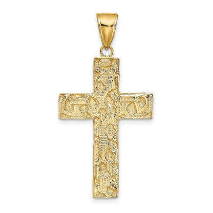 10K Gelbgold 10K Poliert Strukturiert Nugget Style Kreuz Anhänger