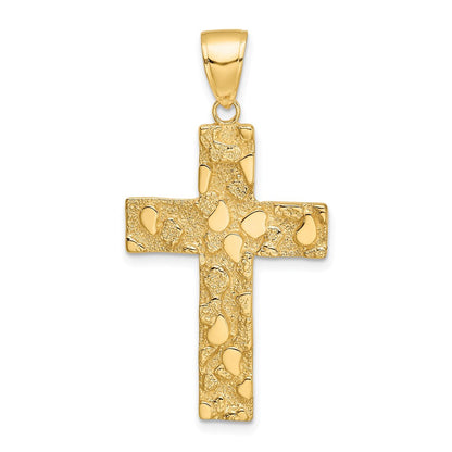 10K Gelbgold 10K Poliert Strukturiert Nugget Style Kreuz Anhänger