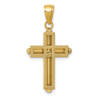 10K Gelbgold 10K Poliert Abgeschrägt Stick Kreuz mit Rahmen Anhänger