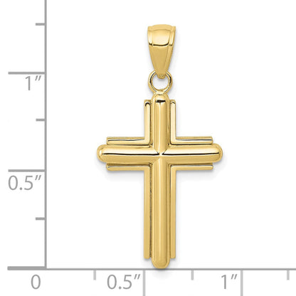 10K Gelbgold 10K Poliert Abgeschrägt Stick Kreuz mit Rahmen Anhänger