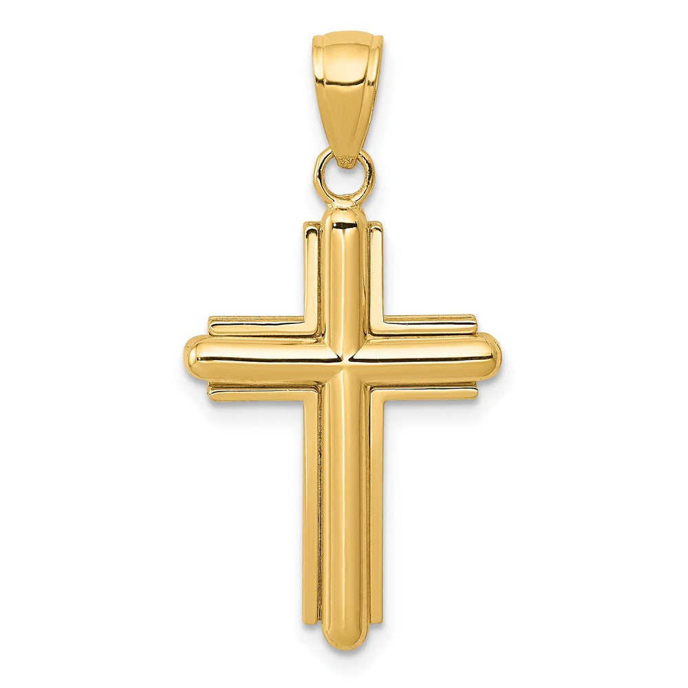 10K Gelbgold 10K Poliert Abgeschrägt Stick Kreuz mit Rahmen Anhänger