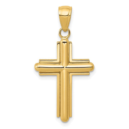 10K Gelbgold 10K Poliert Abgeschrägt Stick Kreuz mit Rahmen Anhänger