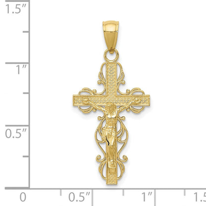 10K Gelbgold 10K Poliert Kruzifix mit Lace Zierde Anhänger