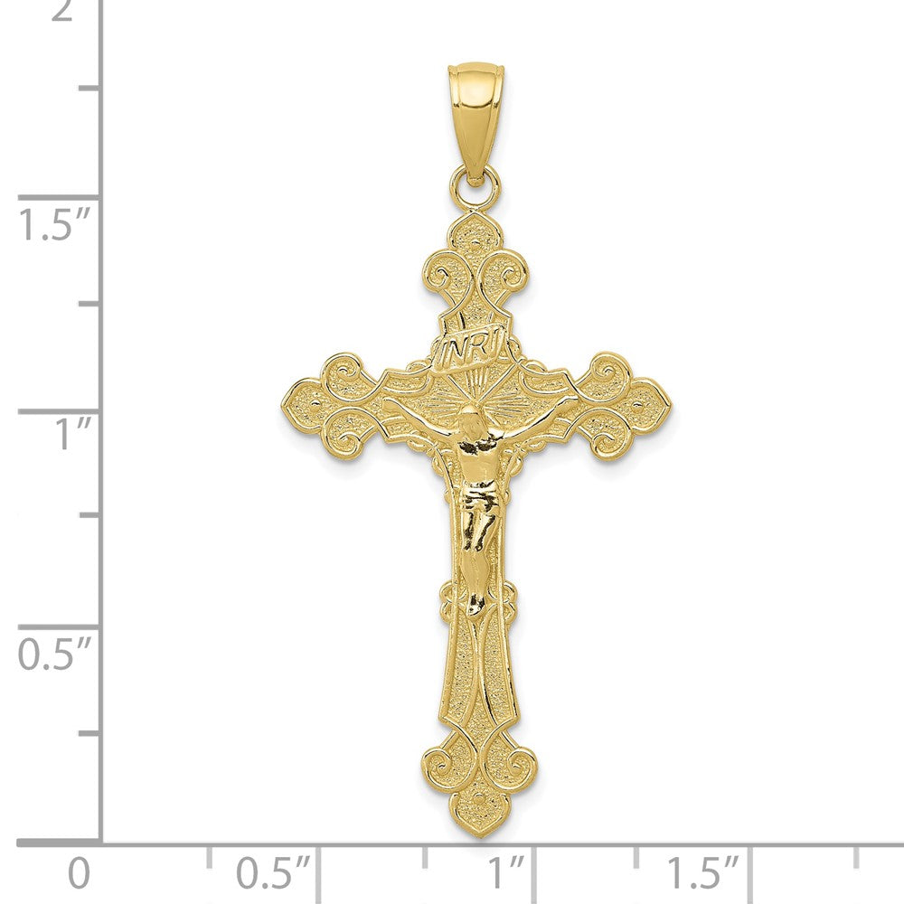 10K Gelbgold 10K Poliert Strukturiert Inri Kruzifix Fleur De Lis Anhänger