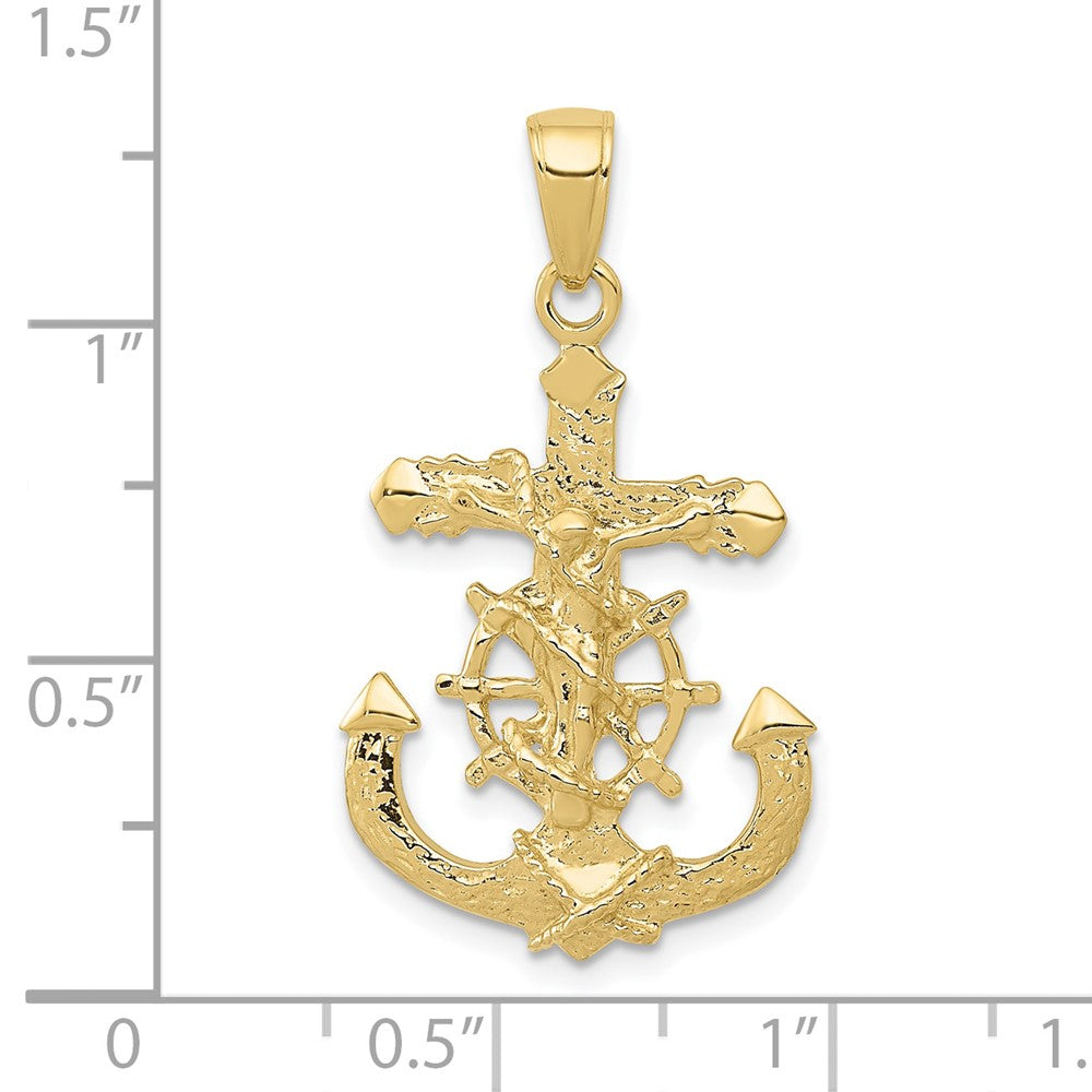 10K Gelbgold 10K Poliert & Strukturiert 2-d Mariners Kruzifix Kordel/wheel Anhänger