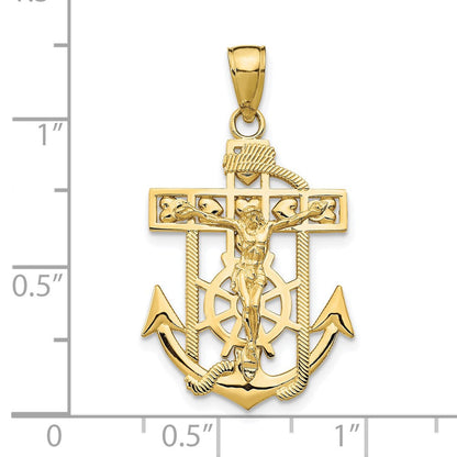 10K Gelbgold 10K Poliert & Strukturiert Mini Mariners Kruzifix Anhänger