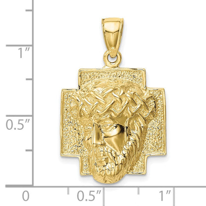10K Gelbgold 10K Poliert 2-d Groß Jesus Kopf mit Krone Anhänger
