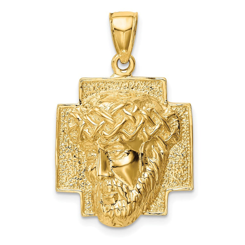 10K Gelbgold 10K Poliert 2-d Groß Jesus Kopf mit Krone Anhänger