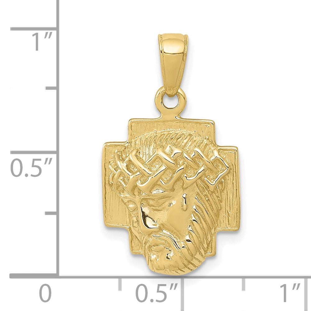 10K Gelbgold 10K Poliert 2-d Klein Jesus Kopf mit Krone Anhänger