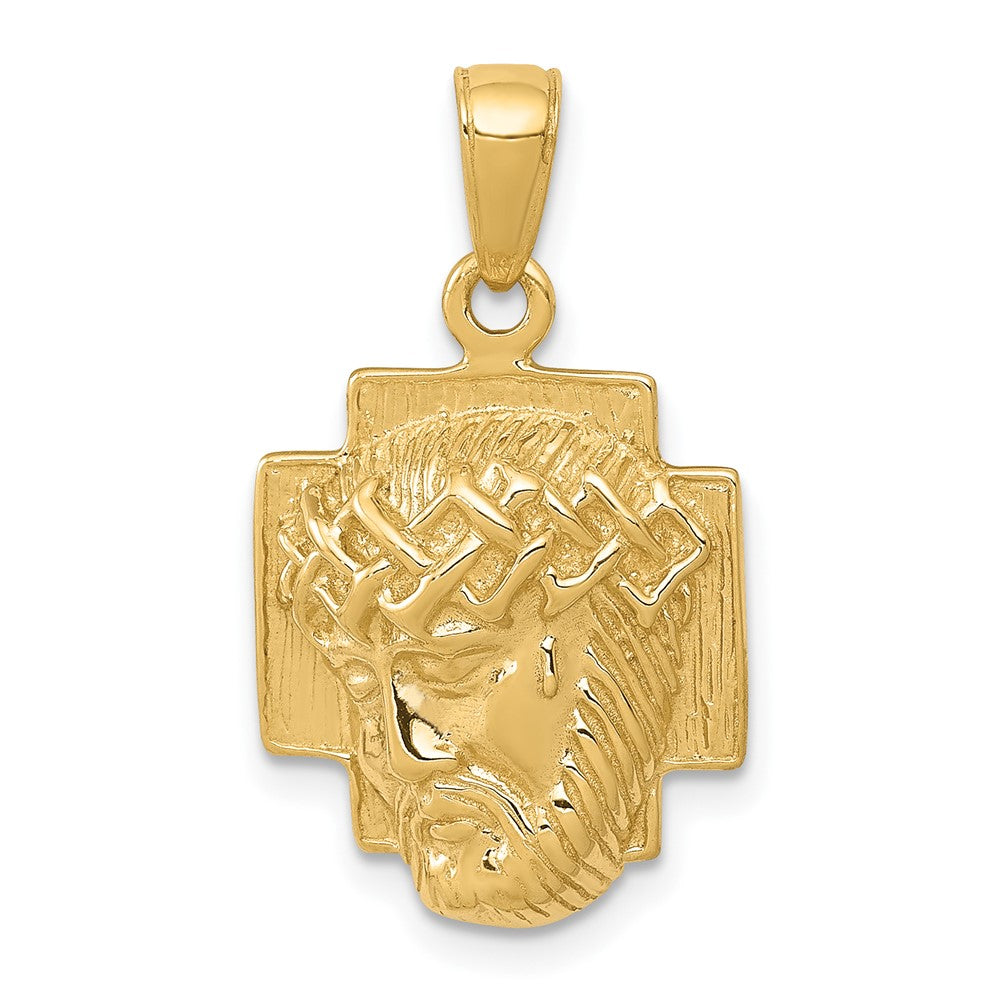 10K Gelbgold 10K Poliert 2-d Klein Jesus Kopf mit Krone Anhänger