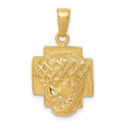 10K Gelbgold 10K Poliert 2-d Klein Jesus Kopf mit Krone Anhänger