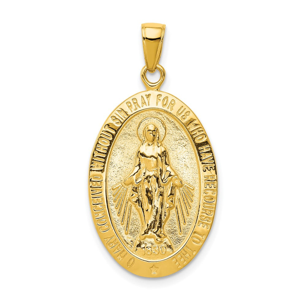 10K Gelbgold 10K Satiniert und Poliert Finish Wundertätig Medaille Anhänger