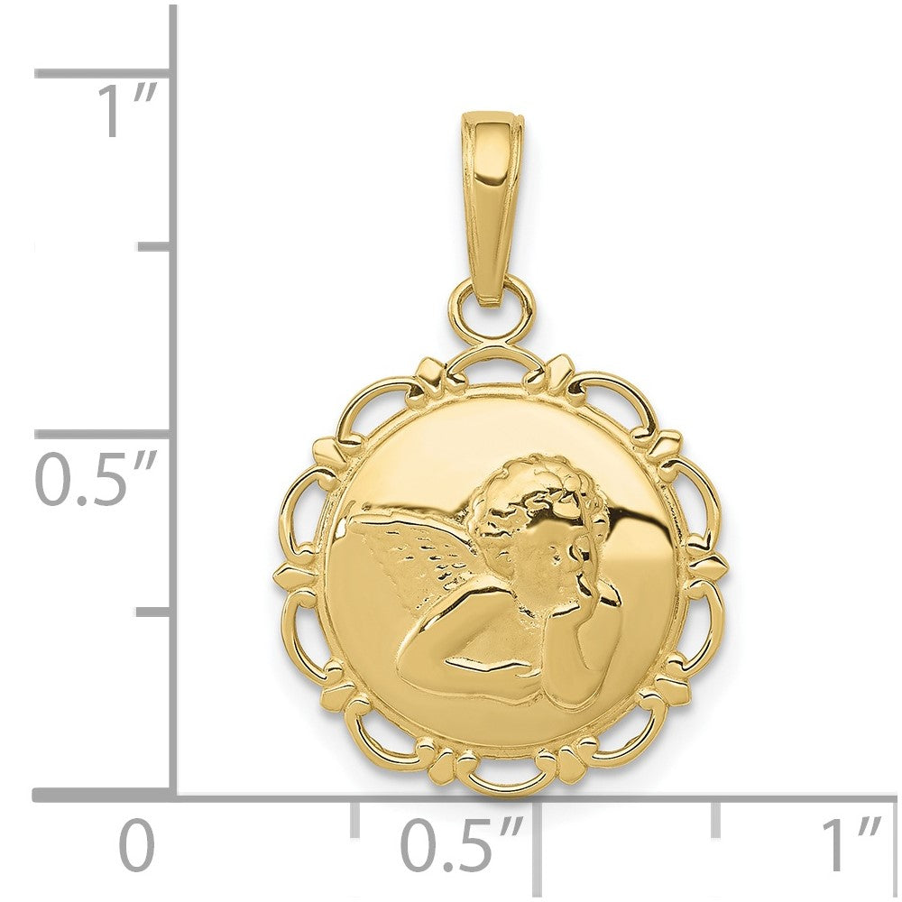 10K Gelbgold 10K Poliert Engel/cherub auf Rund Muschel Rahmen Anhänger
