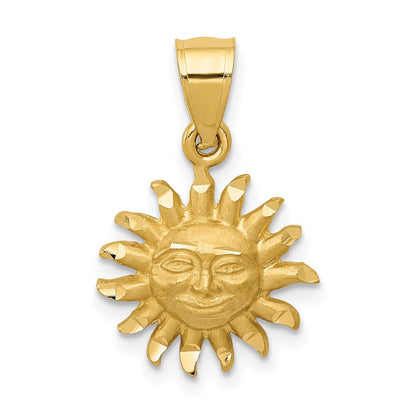 10K Gelbgold Satiniert Diamantiert Sonne Anhänger