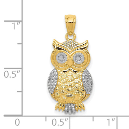 10K Gelb mit Rhodium 10K & Rhodium Poliert Strukturiert Eule Anhänger