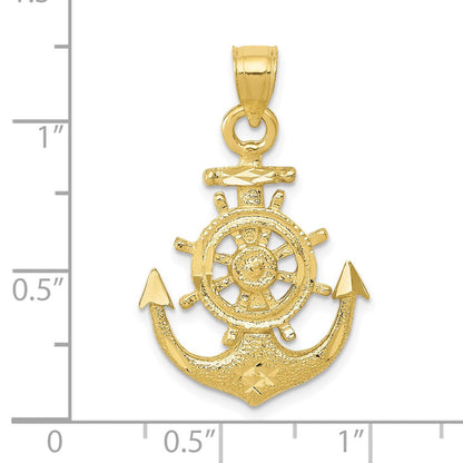 10K Gelbgold Satiniert Diamantiert Anker Anhänger