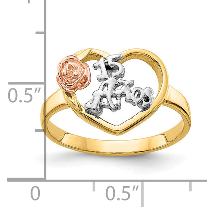 10K Bicolor 10K & Rhodium 15 Anos Ring