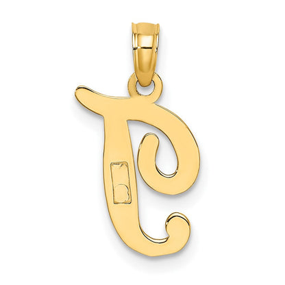 10K Gelbgold 10K Poliert T Schreibschrift Initiale Charm
