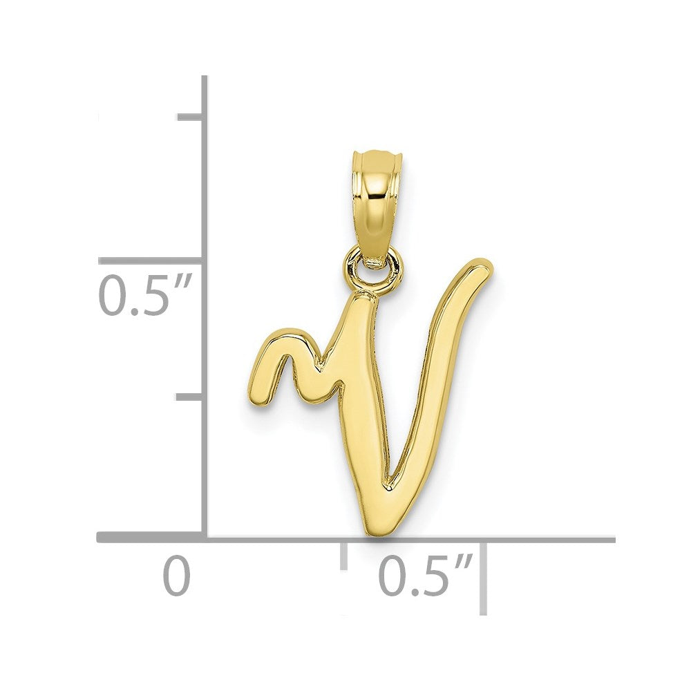 10K Gelbgold 10K Poliert V Schreibschrift Initiale Charm