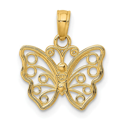 10K Gelbgold 10K Ausgeschnitten Klein Schmetterling Charm