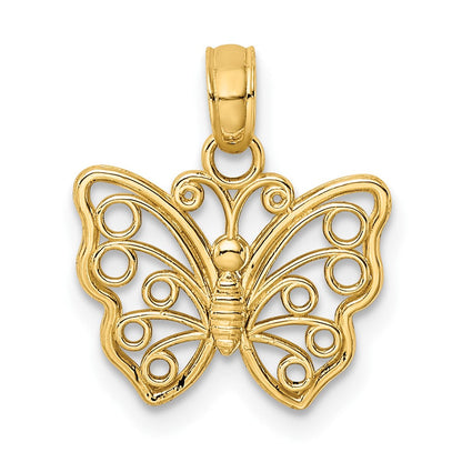 10K Gelbgold 10K Ausgeschnitten Klein Schmetterling Charm