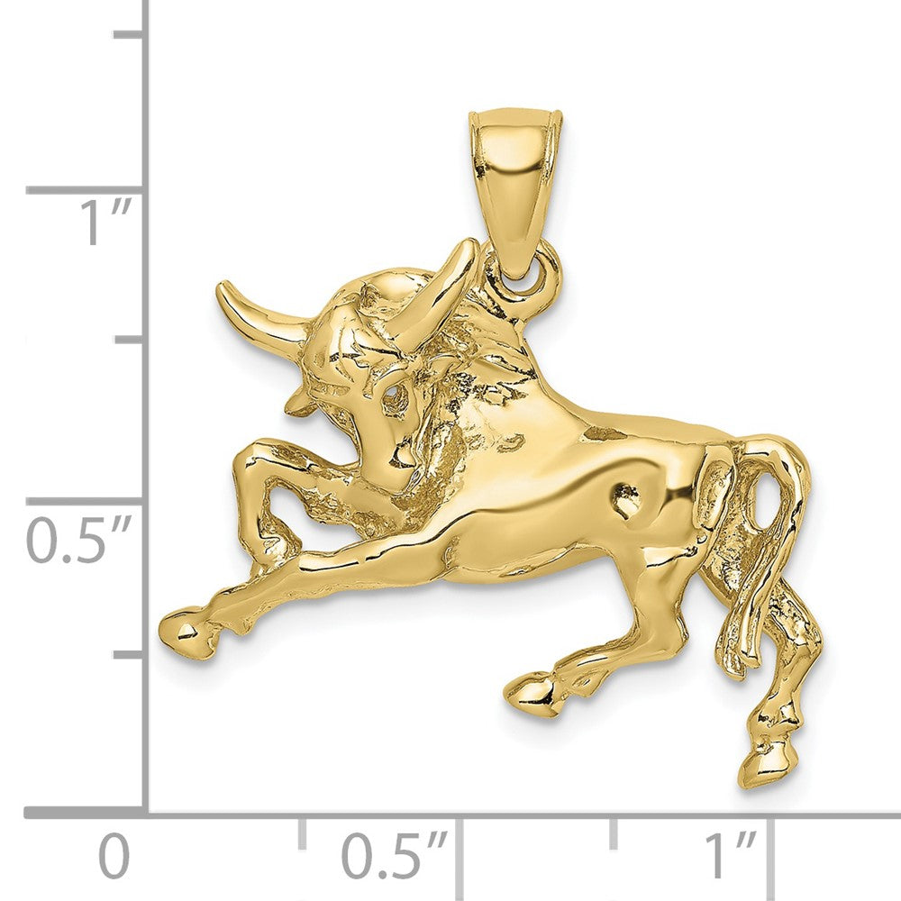 10K Gelbgold 10K Poliert Raging Bull mit Horns Charm