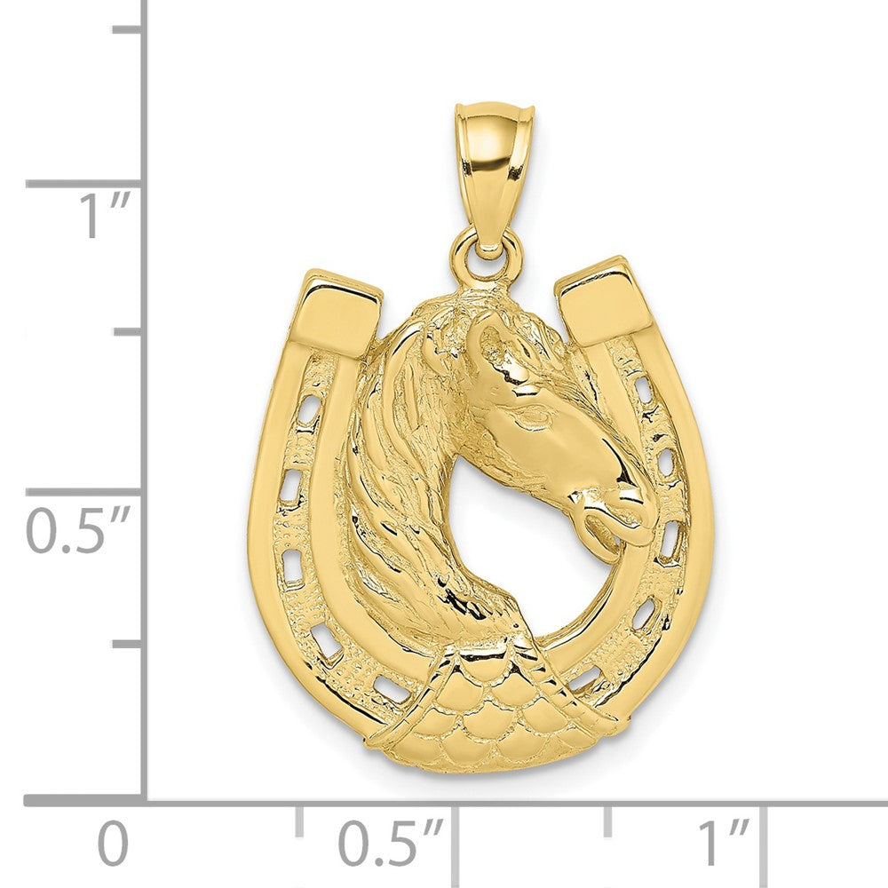 10K Gelbgold 10K Poliert und Graviert Pferd Kopf in Schuh Charm