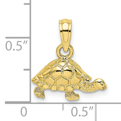 10K Gelbgold 10K Poliert und Graviert Mini Schildkröte Charm
