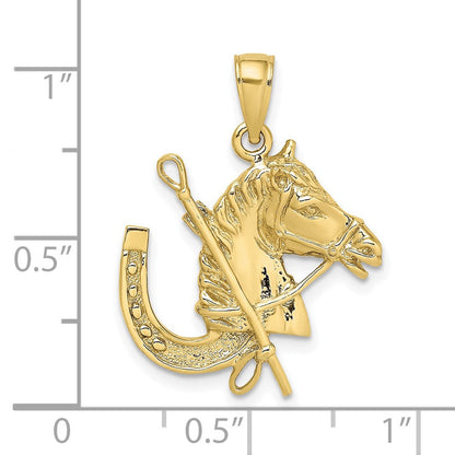 10K Gelbgold 10K Pferd Kopf mit Schuh und Crop Charm